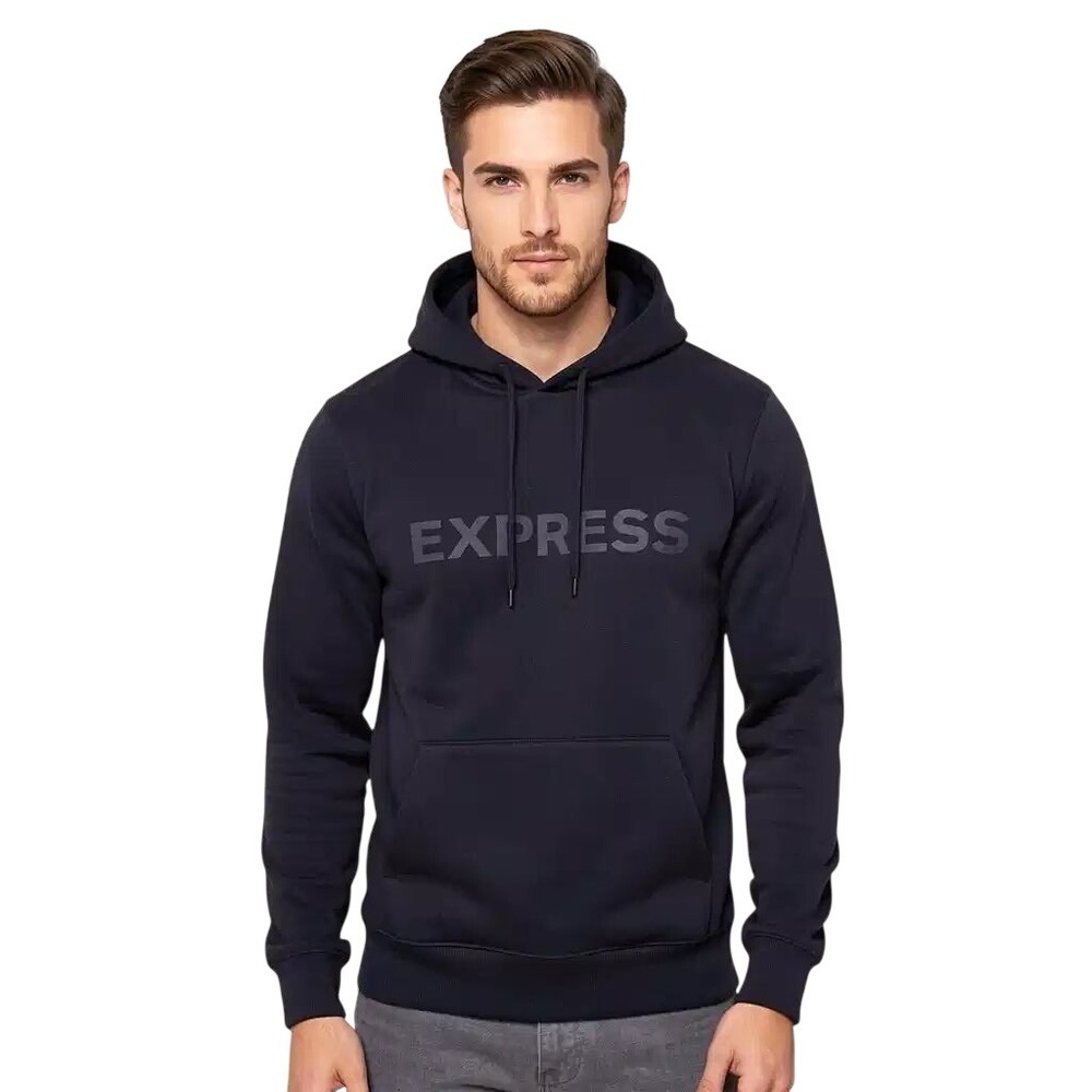 Express Mens Navy Blue Logo Graphic Fleece Hoodie XL Pullover Sweatshirt
